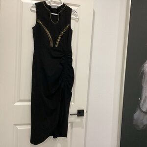 Lucky & Blessed Black Sleeveless Midi Dress with Gold Stud Trim - Size M - NWT